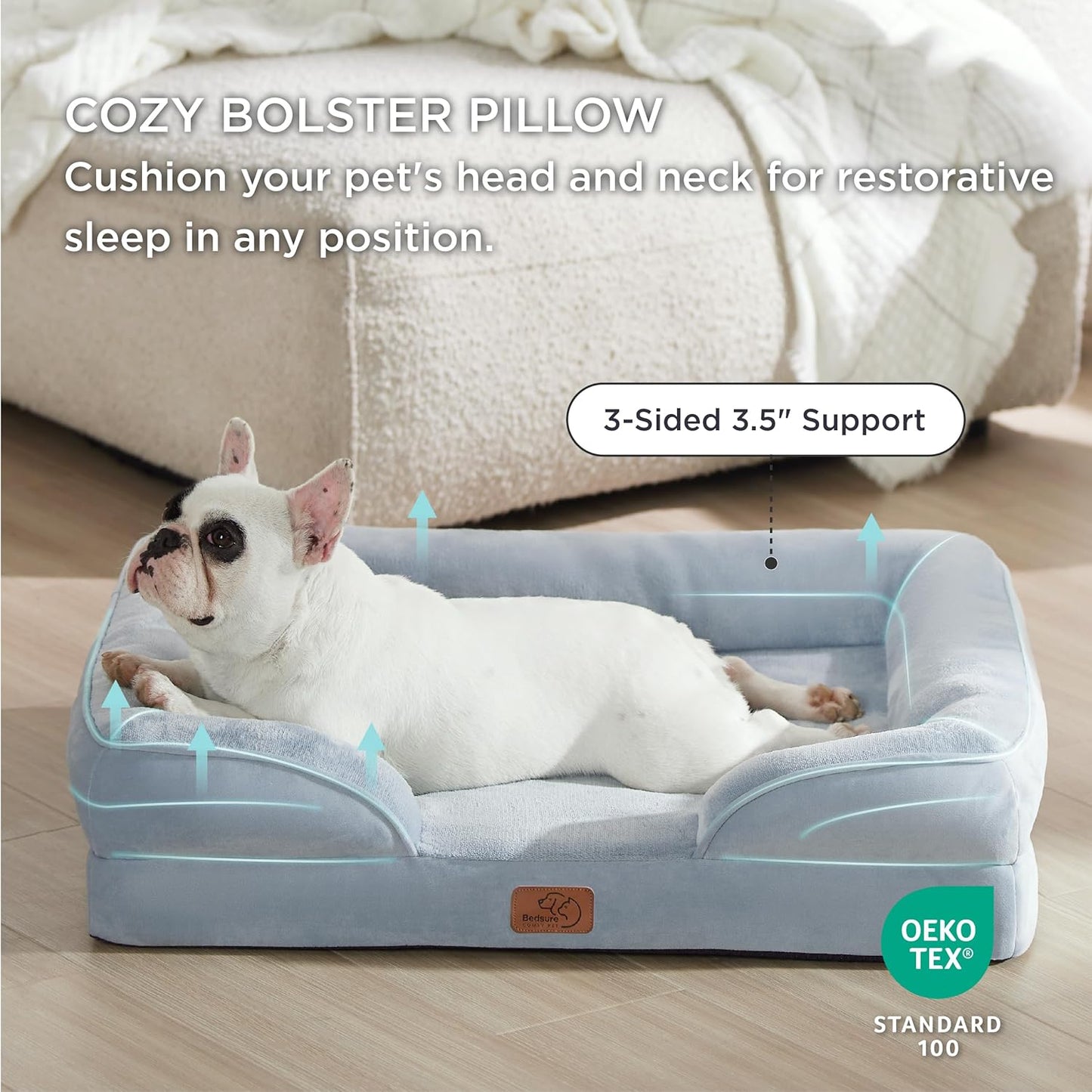 Bedsure Orthopedic Dog Bed for Medium Dogs - Waterproof, Supportive Foam Pet Couch Bed with Removable Washable Cover, Non-Skid Bottom, Light Blue - Pet Explorer