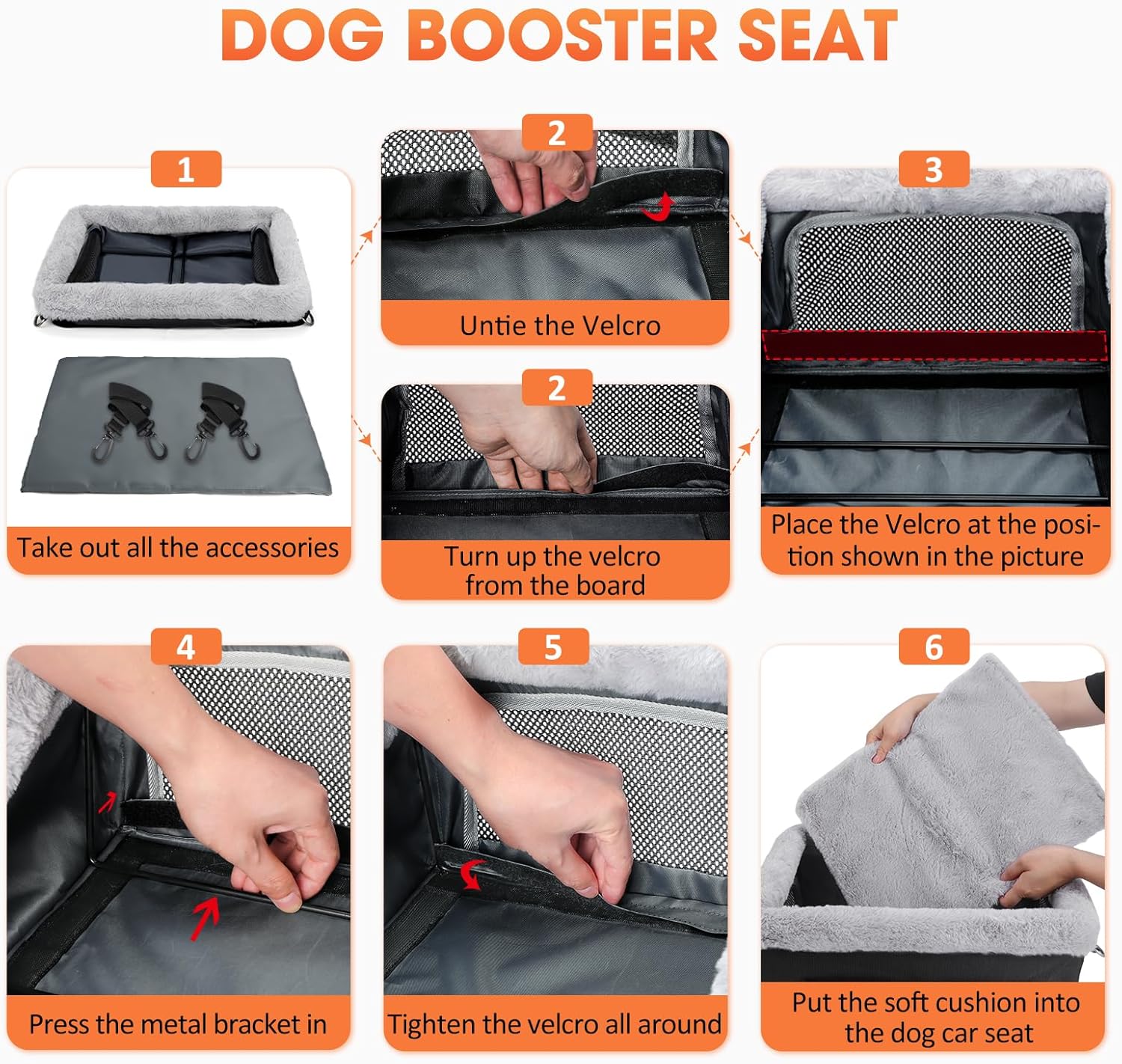 JOEJOY Deluxe Dog Booster Seat with Sturdy Metal Frame and Safety Leash for Small Pets up to 20 lbs - Portable Puppy Dog Car Seat with Thick Cushion and Storage Pockets for Small Dogs, Black - Pet Explorer