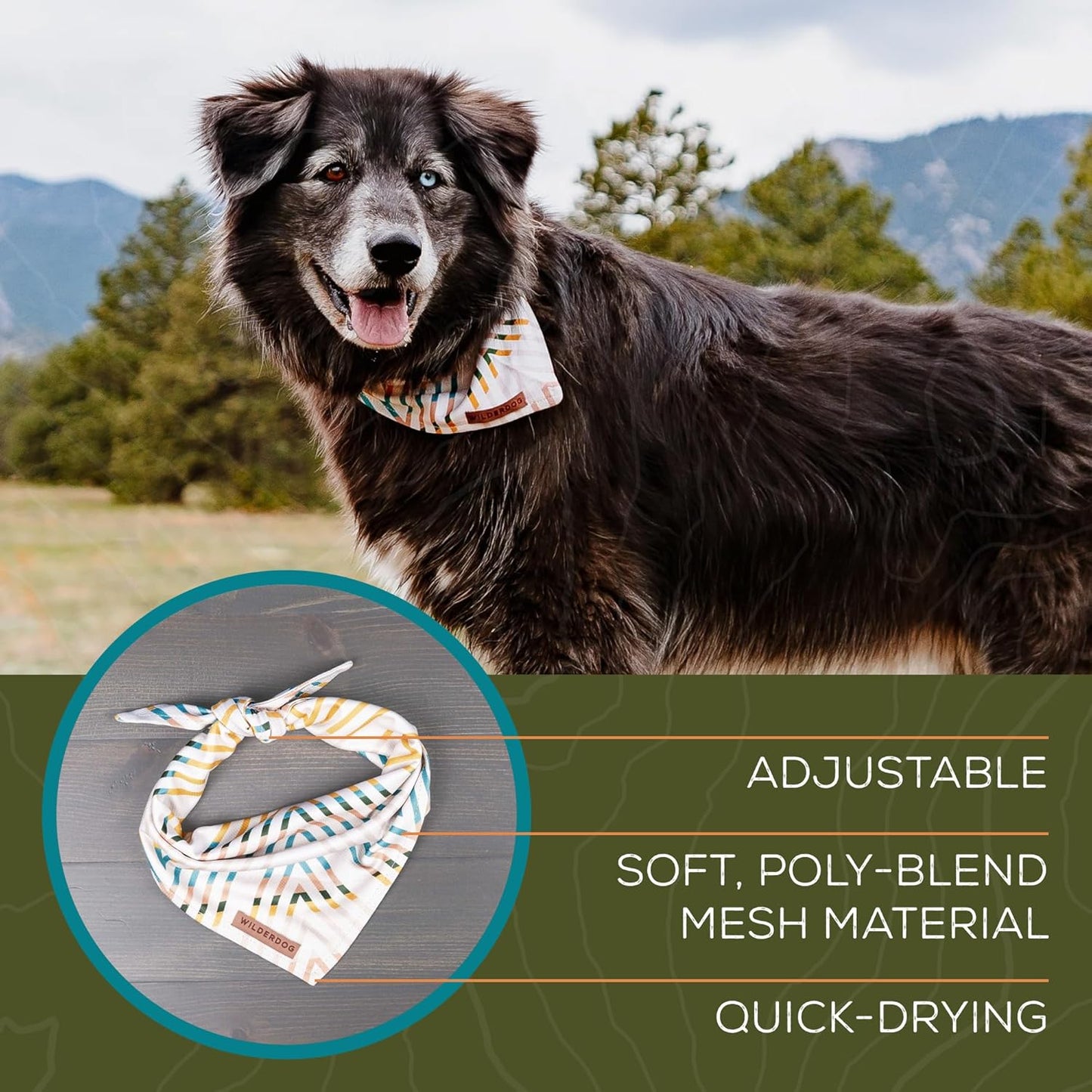 Wilderdog Dog Bandana with Lightweight Quick Drying Poly-Blend Mesh Material in Hazy