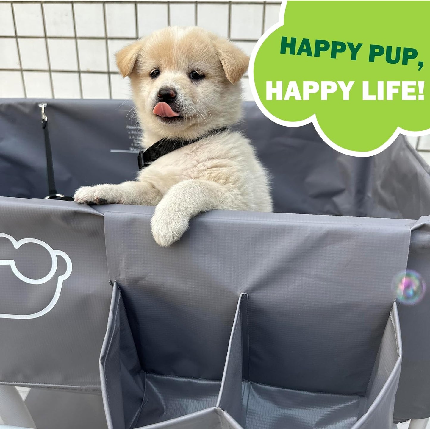 Elevated Dog Bathtub, Portable Dog Washing Station for Home with Towel Bar & Storage, Folding Pet Bath Tub for Small & Medium Dogs - Pet Explorer