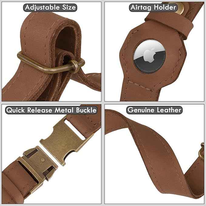 AirTag Dog Collar - Genuine Leather Dog Collar with Apple AirTag Holder and Metal Buckle - Smart GPS Tracking Pet Collars (Tawny, S, 12"-15" Neck Fit)