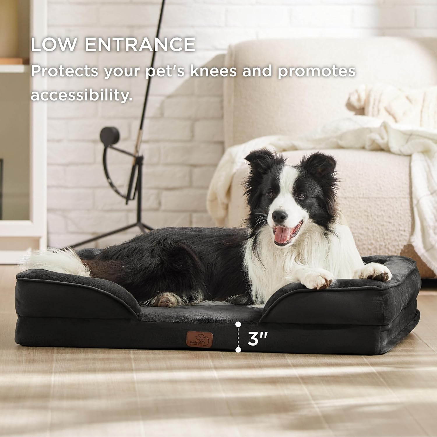 Bedsure L Plus Orthopedic Dog Bed for Large Dogs - Washable Dog Cat Bed Waterproof, L Plus Big Comfort Dogs Couch Sofa with Washable Removable Cover, Pet Bed with Nonskid Bottom, Black, 38" - Pet Explorer