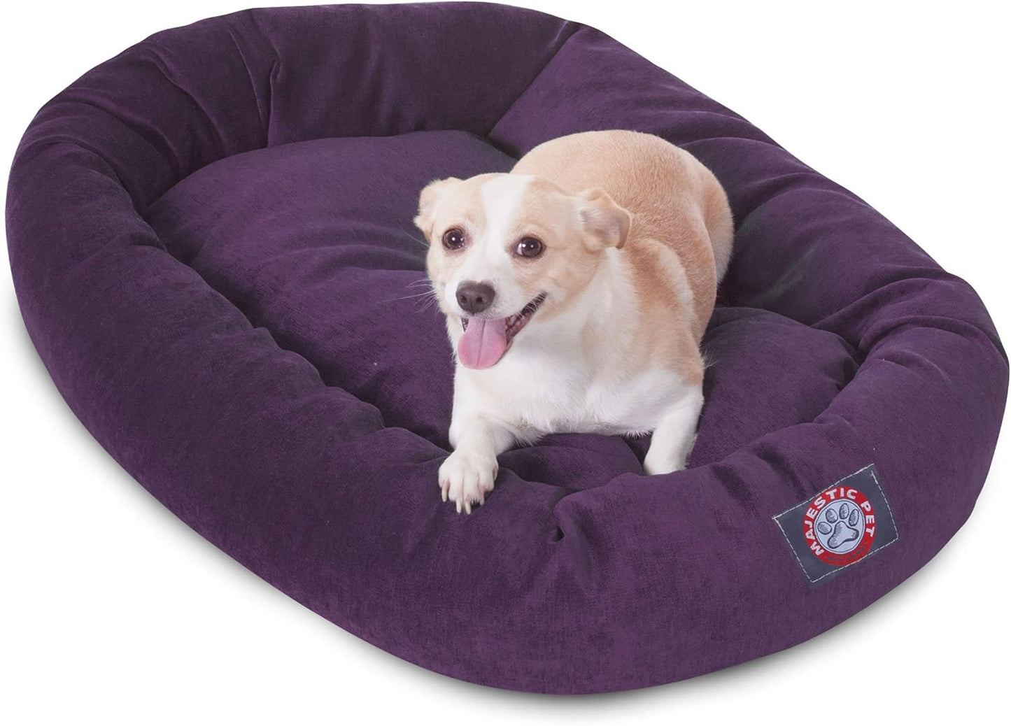 Majestic Pet 32 Inch Micro Velvet Calming Dog Bed Washable 32x23x7 (inch) – Cozy Soft Round Donut Dog Bed with Spine for Head Support - Pet Bed Medium – Aubergine - Pet Explorer
