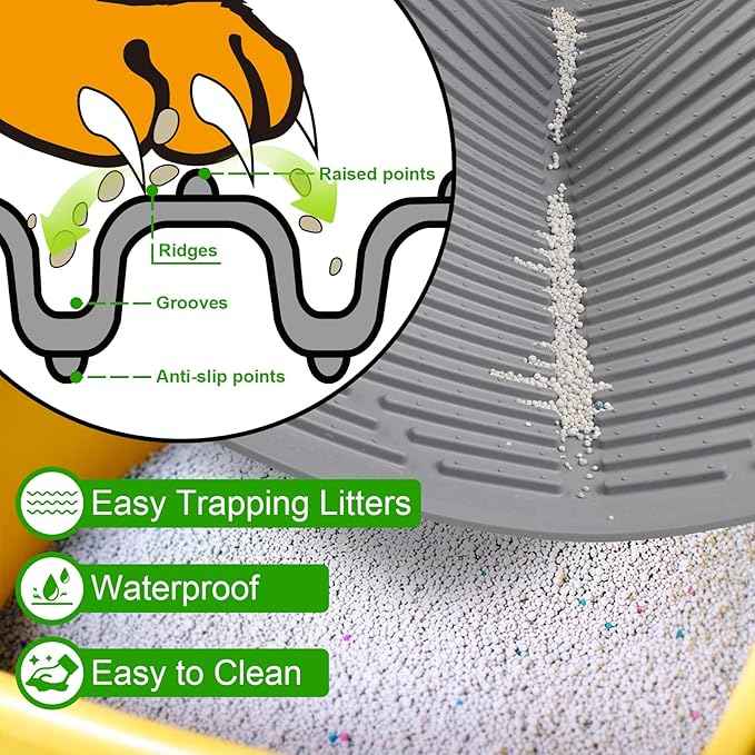 Gosmol Waterproof Cat Litter Mat XXL, 38" x 25" Litter Trapping Mat，Kitty Litter Box Mats Extra Large Easy Clean, Litter Trapping Catcher Mat, Cat Supplies & Accessories for Indoor Cats -Grey