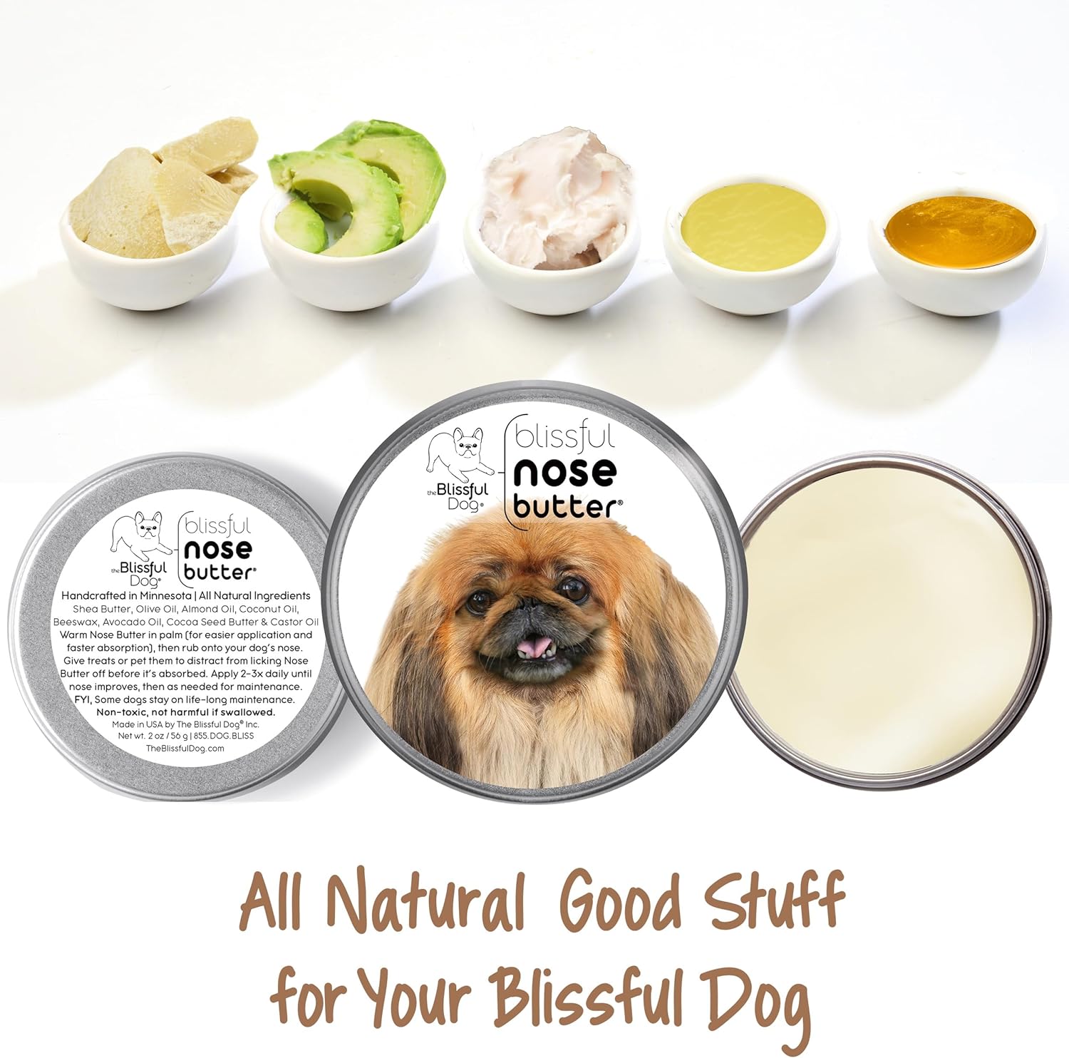 The Blissful Dog Pekingese Nose Butter for Dry, Cracked Skin, Lick-Safe Dog Nose Balm with Moisturizing Shea Butter, Almond, Olive, and Essential Oils, Pet Supplies, Uncented, 8 oz. - Pet Explorer