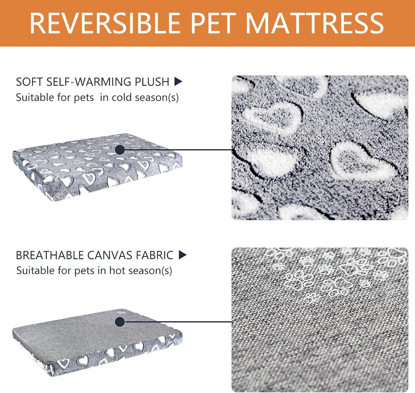 VANKEAN Dog Crate Mat Reversible Cool and Warm, Stylish Dog Bed for Crate with Waterproof Inner Linings and Removable Machine Washable Cover, Firm Support Dog Pad for Small to XX-Large Dogs, Grey - Pet Explorer