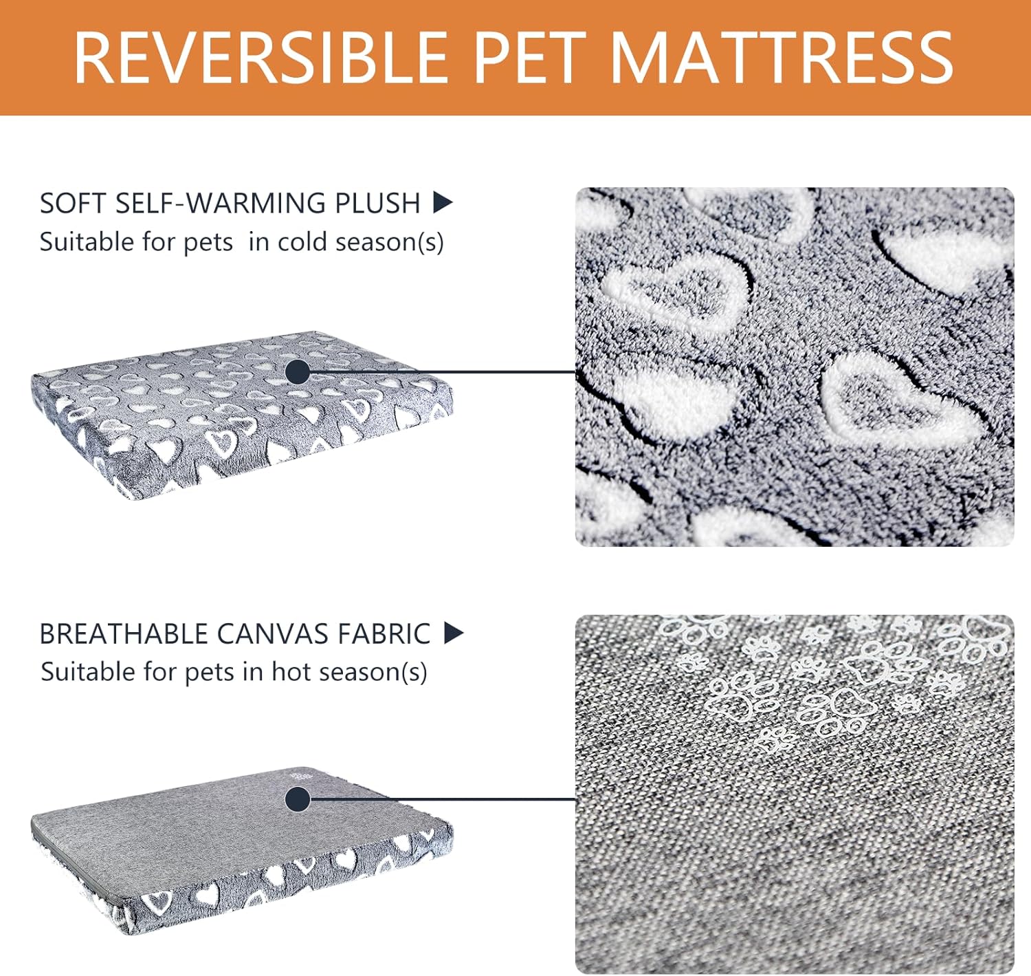 VANKEAN Stylish Dog Bed for Crate - Reversible Cool & Warm, Waterproof Inner, Firm Support, Machine Washable, XXL to Small, Grey - Pet Explorer