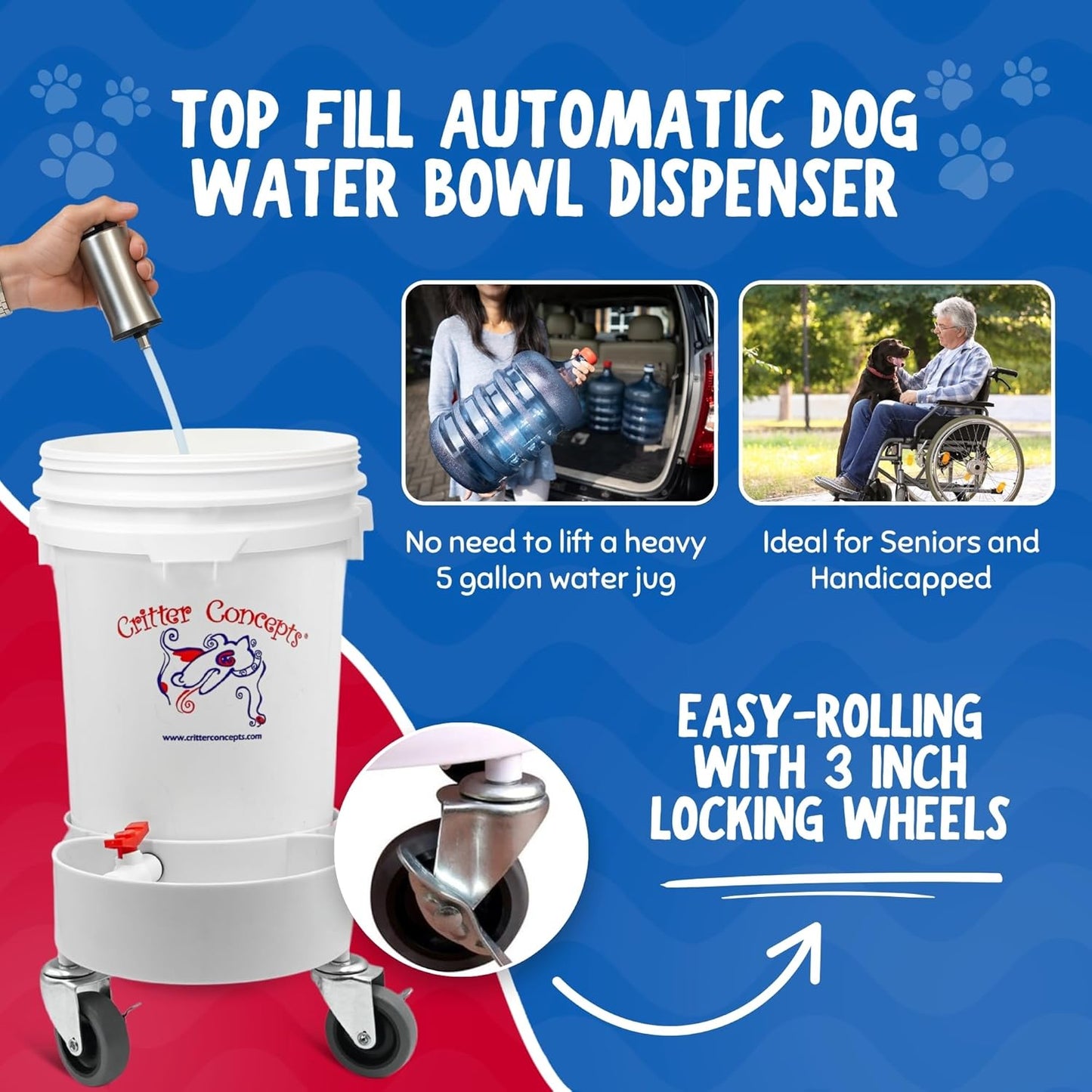 Pet Gravity Water Dispenser: 5 Gallon. for Dogs, Cats, Goats, Small Animals. Quiet, No BPA and Made in USA. Ideal Dog Bowl Large Breed. Best Automatic Waterer. - Pet Explorer