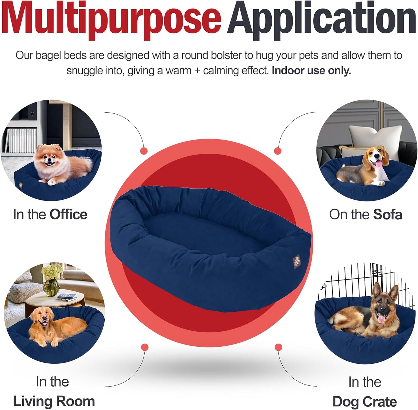 Majestic Pet 52 Inch Suede Calming Dog Bed Washable 52x35x11 (Inch) – Cozy Soft Round Donut Dog Bed with Spine Support for Dogs to Rest Their Head - Pet Bed X- Large – Navy (2025) - Pet Explorer