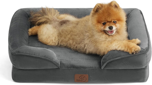 Bedsure Small Orthopedic Dog Bed - Washable Bolster Dog Sofa Beds for Small Dogs, Supportive Foam Pet Couch Bed with Removable Washable Cover, Waterproof Lining and Nonskid Bottom Couch, Dark Grey - Pet Explorer