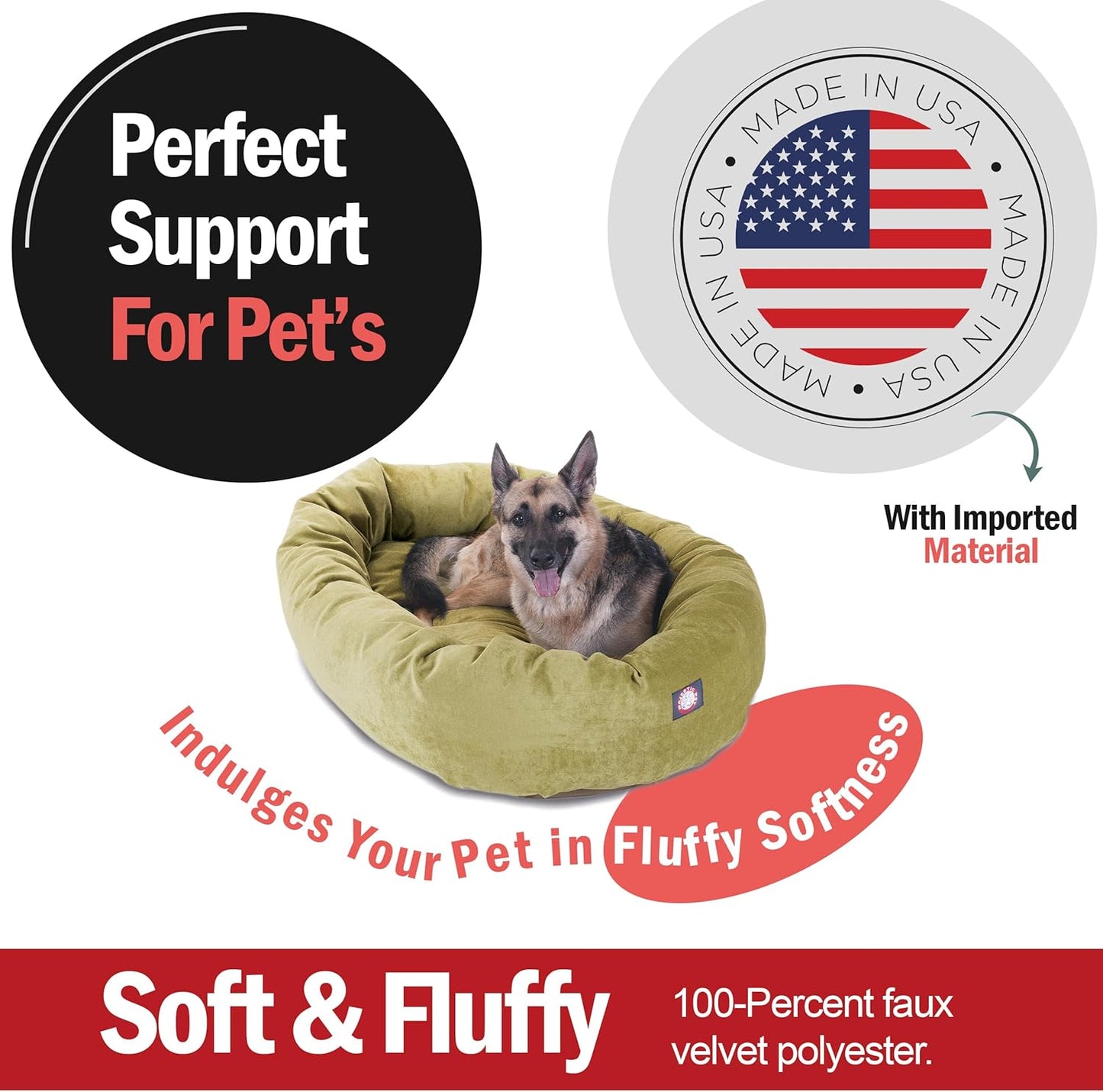 Majestic Pet 52 Inch Micro Velvet Calming Dog Bed Washable 52x35x11 (inch) – Cozy Soft Round Donut Dog Bed with Spine for Head Support -Pet Bed X- Large – Apple (2025) - Pet Explorer