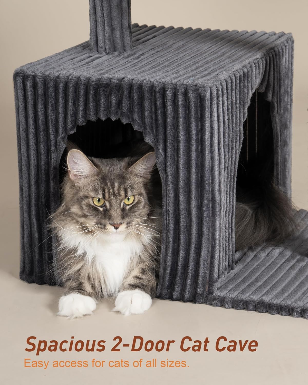 Cat Tree for Large Cat, 22.8” Cat Tower with Scratching Post, 20.9 * 15.7in Perch Bed for Adult Cats, Cat Condo with 2 Caves for Indoor Cats, Dark Gray - Pet Explorer