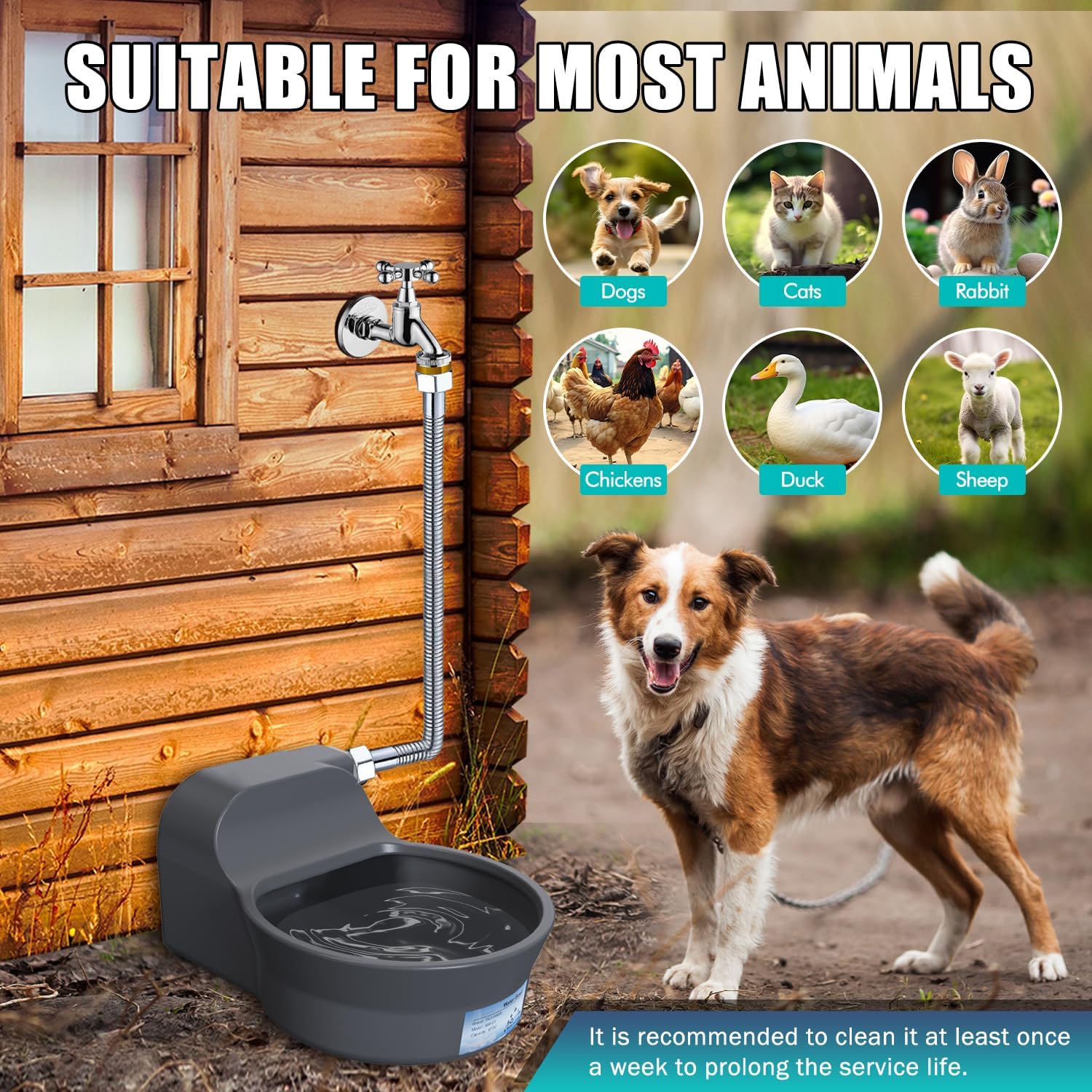 Automatic Water Dispenser for Dogs, Patented 2L Dog Water Bowl Dispenser, Automatic Chicken Waterer Fit 3/4'' GHT Faucet, Water Hose, Copper Connector Outdoor Dog Water Bowl for Livestock Animal - Pet Explorer