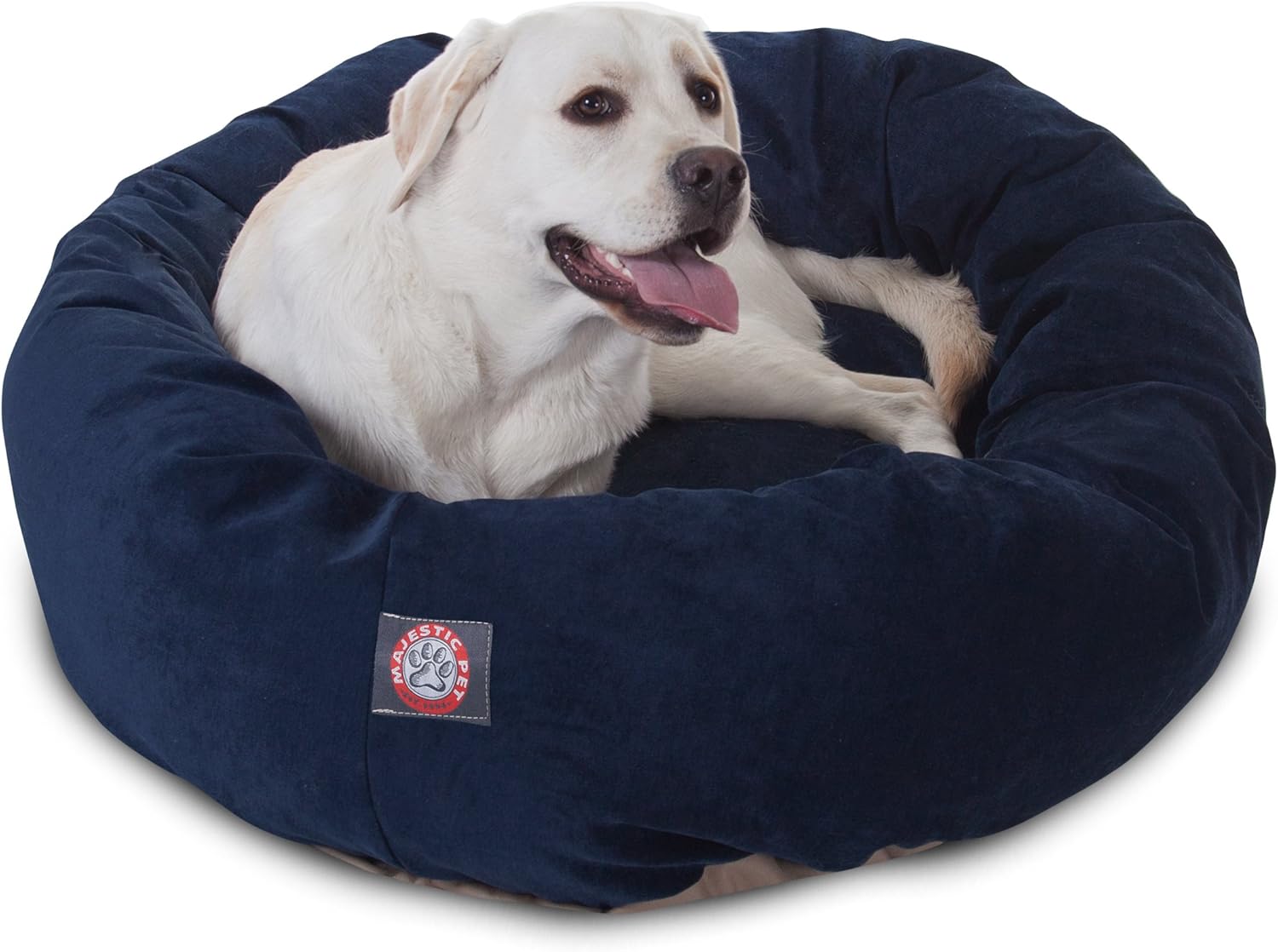 Majestic Pet 40 Inch Micro Velvet Calming Dog Bed Washable – Cozy Soft Round Dog Bed with Spine for Head Support - Fluffy Donut Dog Bed 40x29x9 (inch) – Round Pet Bed Large – Navy - Pet Explorer