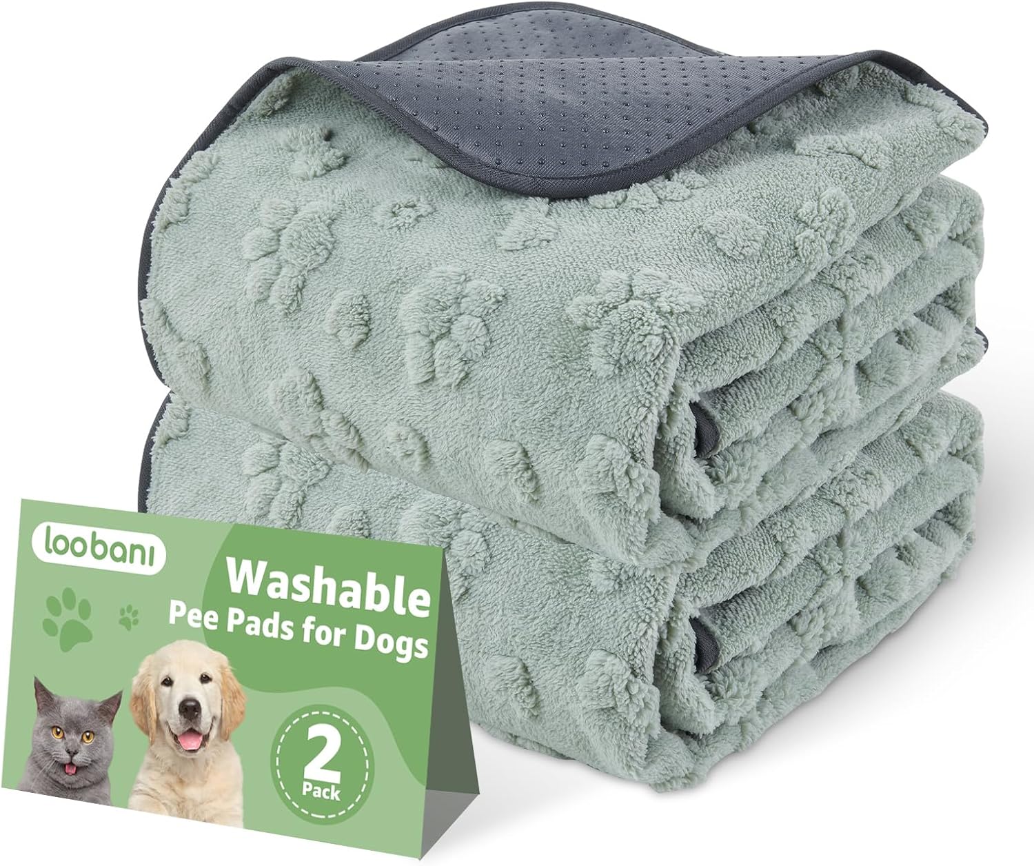 LOOBANI Washable Pee Pads for Dogs: 2 Pack Super Absorbent Reusable Puppy Pads, Leakproof and Waterproof Dog Training Pads Whelping Pads for Potty, Floor, Crate, Couch Bed and Travel, 36"x24" - Pet Explorer
