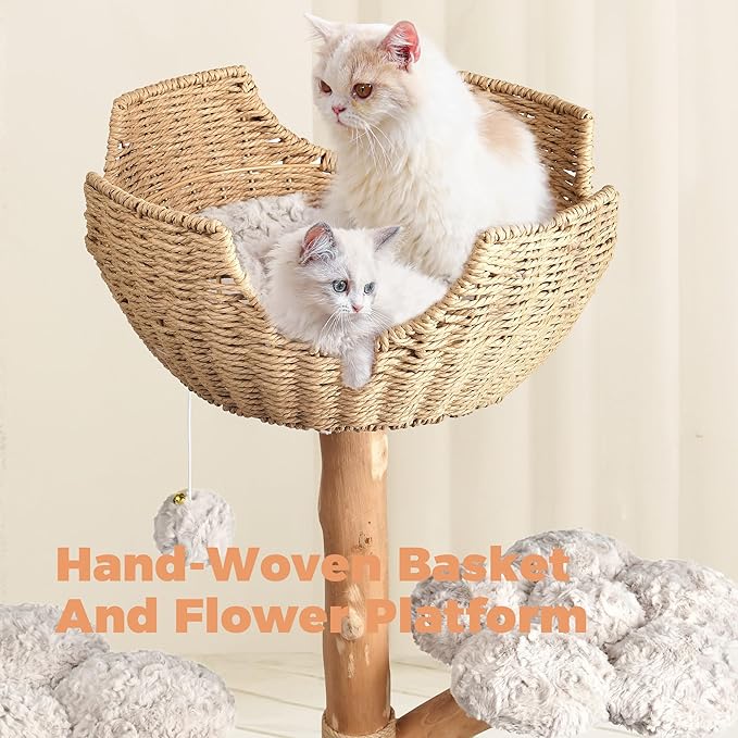 Easyego Modern Cat Tree, Aesthetic Wood Cat Tree Tower for Large Cats, Luxury Cat Condo with Scratching Posts and Flower Platforms, Cat Furniture by Easyego