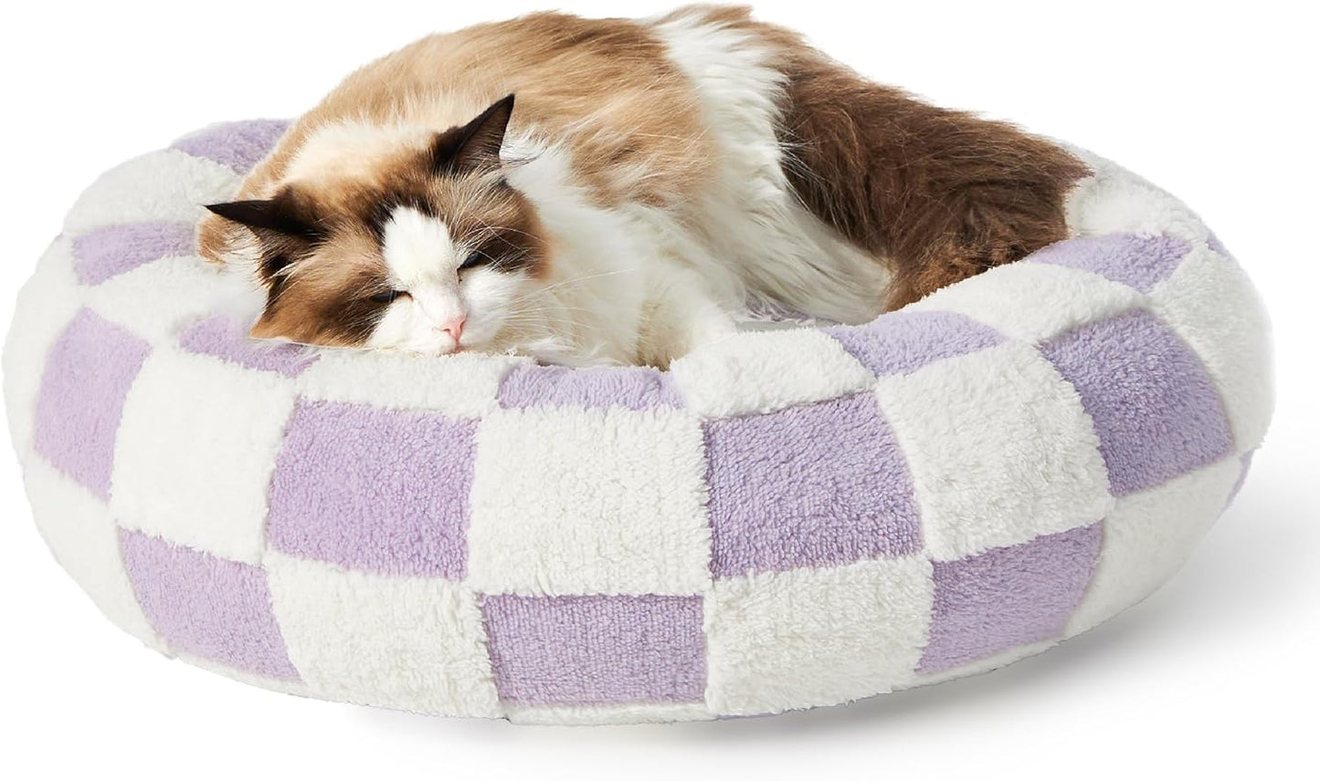 LE SURE Cat Beds for Indoor Cats - Round Cat Bed Donut Small Dog Bed Calming Pet Beds, Cute Modern Beds with Jacquard Shaggy Plush & Anti Slip Bottom, 20 Inch, Purple - Pet Explorer