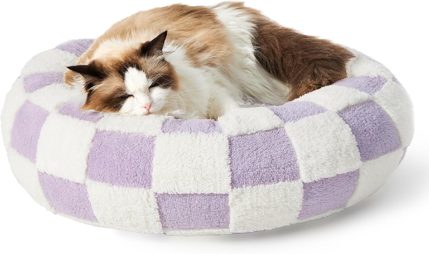 LE SURE Cat Beds for Indoor Cats - Round Cat Bed Donut Small Dog Bed Calming Pet Beds, Cute Modern Beds with Jacquard Shaggy Plush & Anti Slip Bottom, 20 Inch, Purple - Pet Explorer