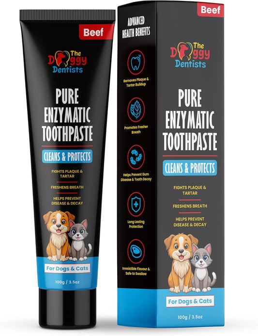 Vet Strength Pure Enzymatic Dog & Cat Toothpaste | 3.5oz Beef Flavor | Enzyme Pet Toothpaste for Tartar Removal, Bad Breath, Teeth Cleaning | Suitable for Puppies & Kittens - Pet Explorer