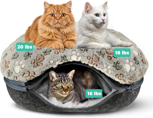 RINGTAIL Peekaboo Cat Cave - Cat Caves for Indoor Cats, Cat Donut Tunnel Bed, Kitten Beds Felt, Cat Bed Cave Square with Two Fluffy Fleece Cushion, Nest Cove Scratch-Resistant Detachable & Washable - Pet Explorer