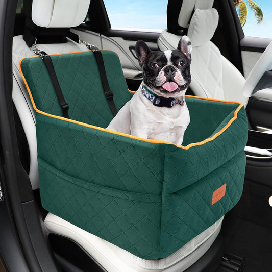 Dog Car Seat for Small Medium Dogs, Memory Foam Puppy Dog Booster Seat with Thick Cushion for Dogs Under 35lbs, Detachable Washable Pet Car Seat Travel Bed with Storage Pockets,2 Safety Belts - Pet Explorer