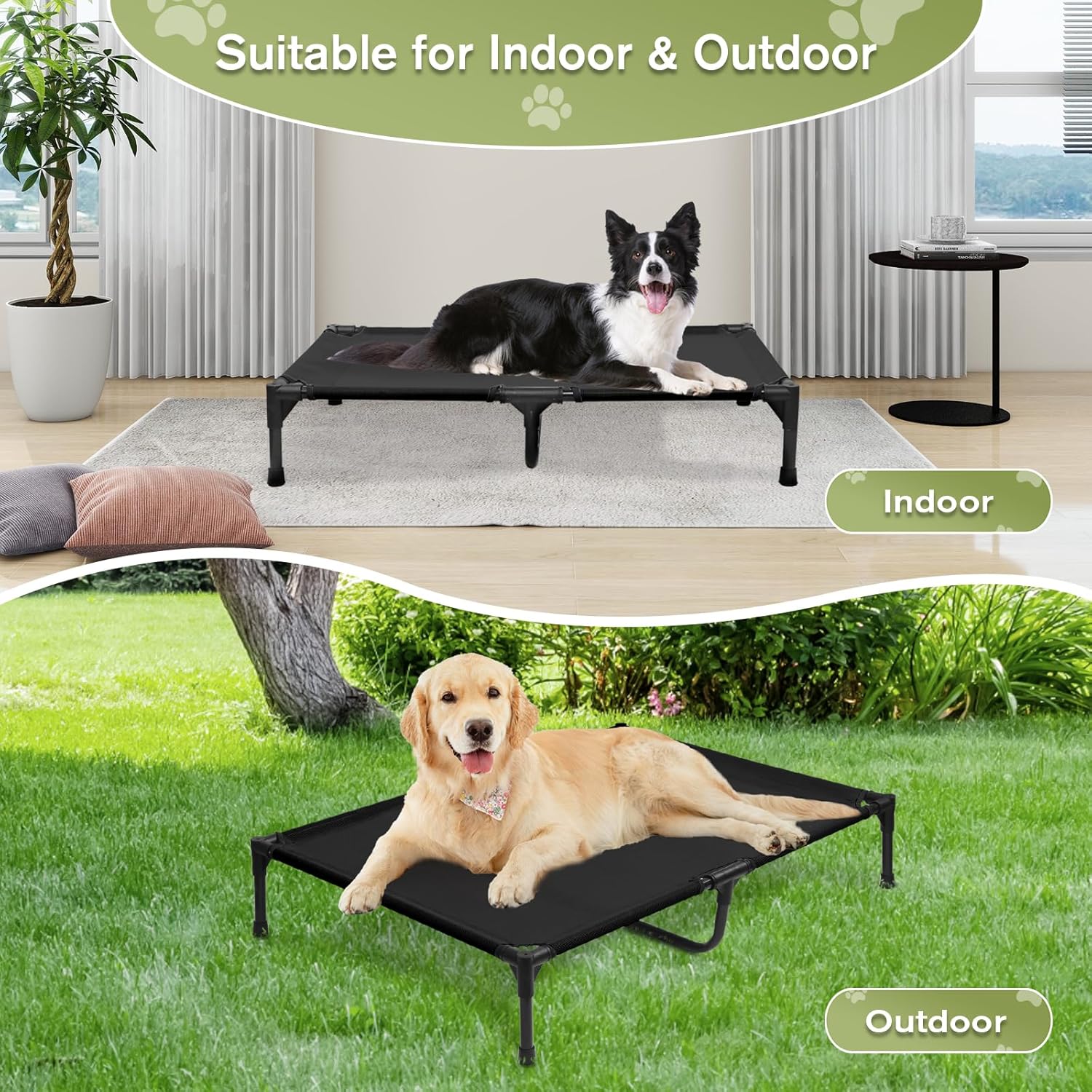 Elevated Dog Bed 42 Inch - Breathable Raised Pet Bed for Large Dogs, Waterproof Dog Cot Bed Easy to Assemble, Durable Portable Pet Cot with Non-Slip Feet, Black - Pet Explorer