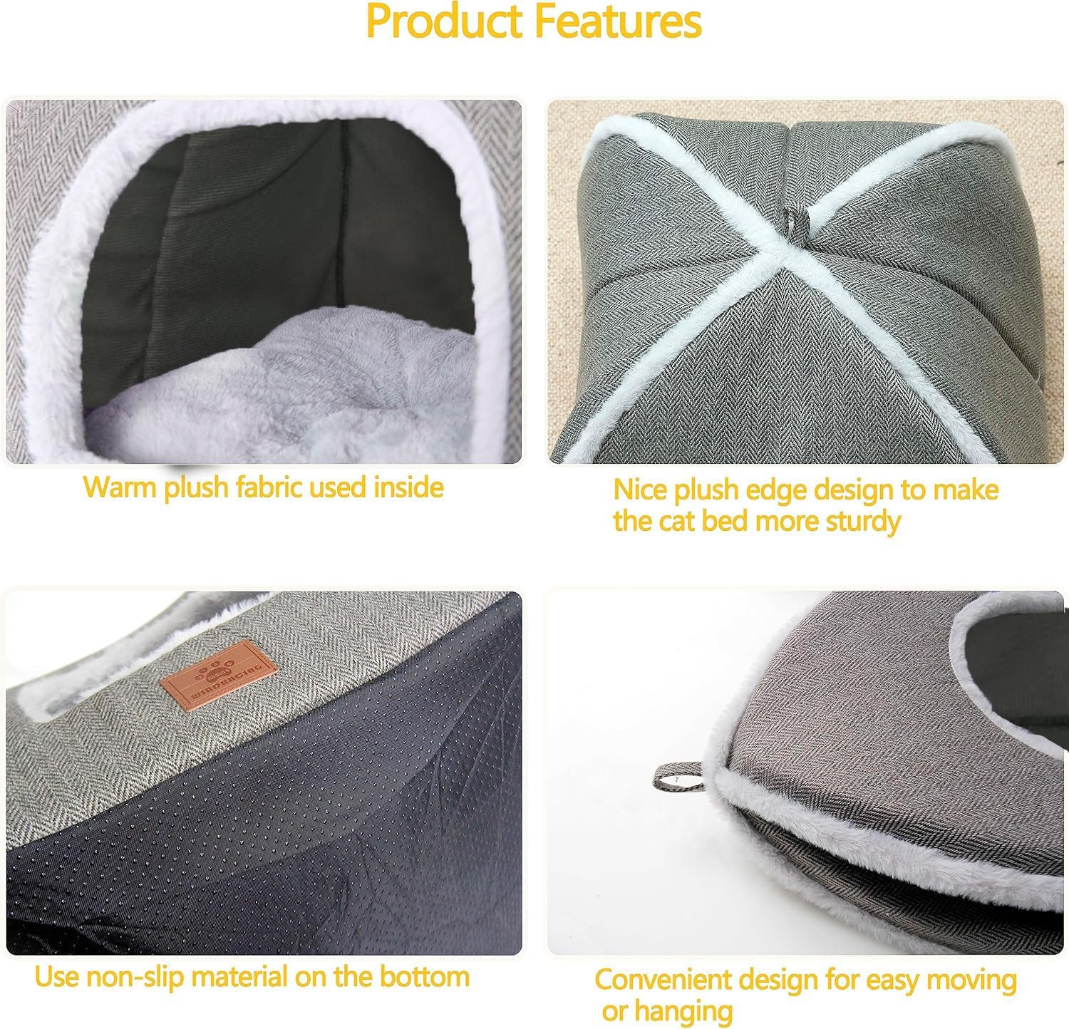 Cat Bed for Indoor Cats - Cat Cave Bed Cat House Cat Tent with Removable Washable Cushioned Pillow, Soft and Self Warming Kitten beds,Cat Beds & Furniture （Large Grey） - Pet Explorer