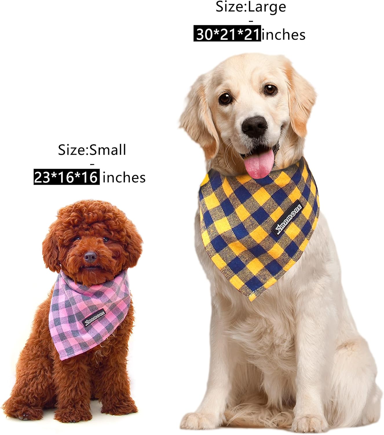 Adjustable Plaid Dog Bandanas,1PC Soft Washable Cotton Triangle Bib Kerchief Scarfs for Small Medium Large Dogs and Cats(Square Green, Large)