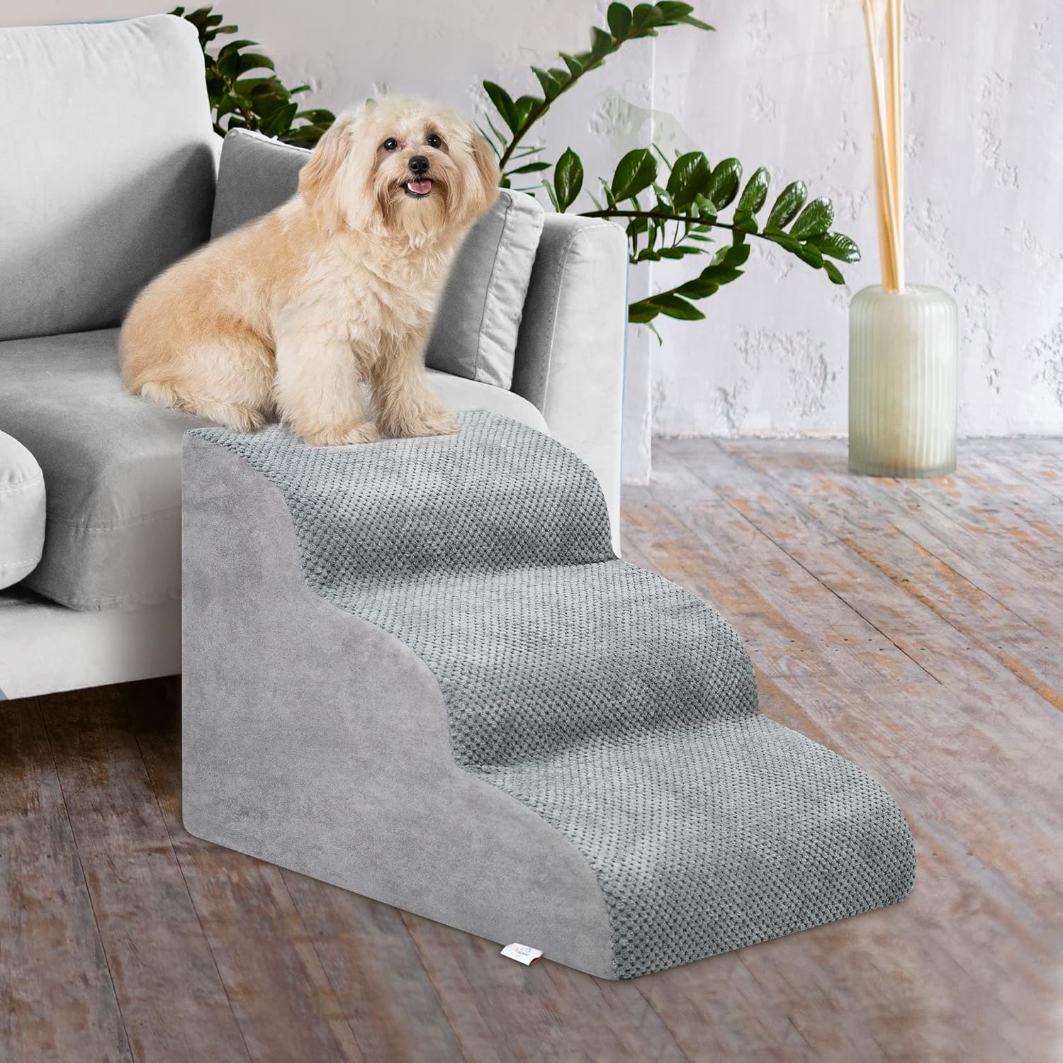 Dog Stairs for Small Dogs - High Density Foam Dog Ramp, Extra Wide Pet Steps with Non-Slip Bottom for High Beds, Couche and Sofa, Best for Dogs Injured, Older Doggy Cats (Grey, 3 Steps) - Pet Explorer