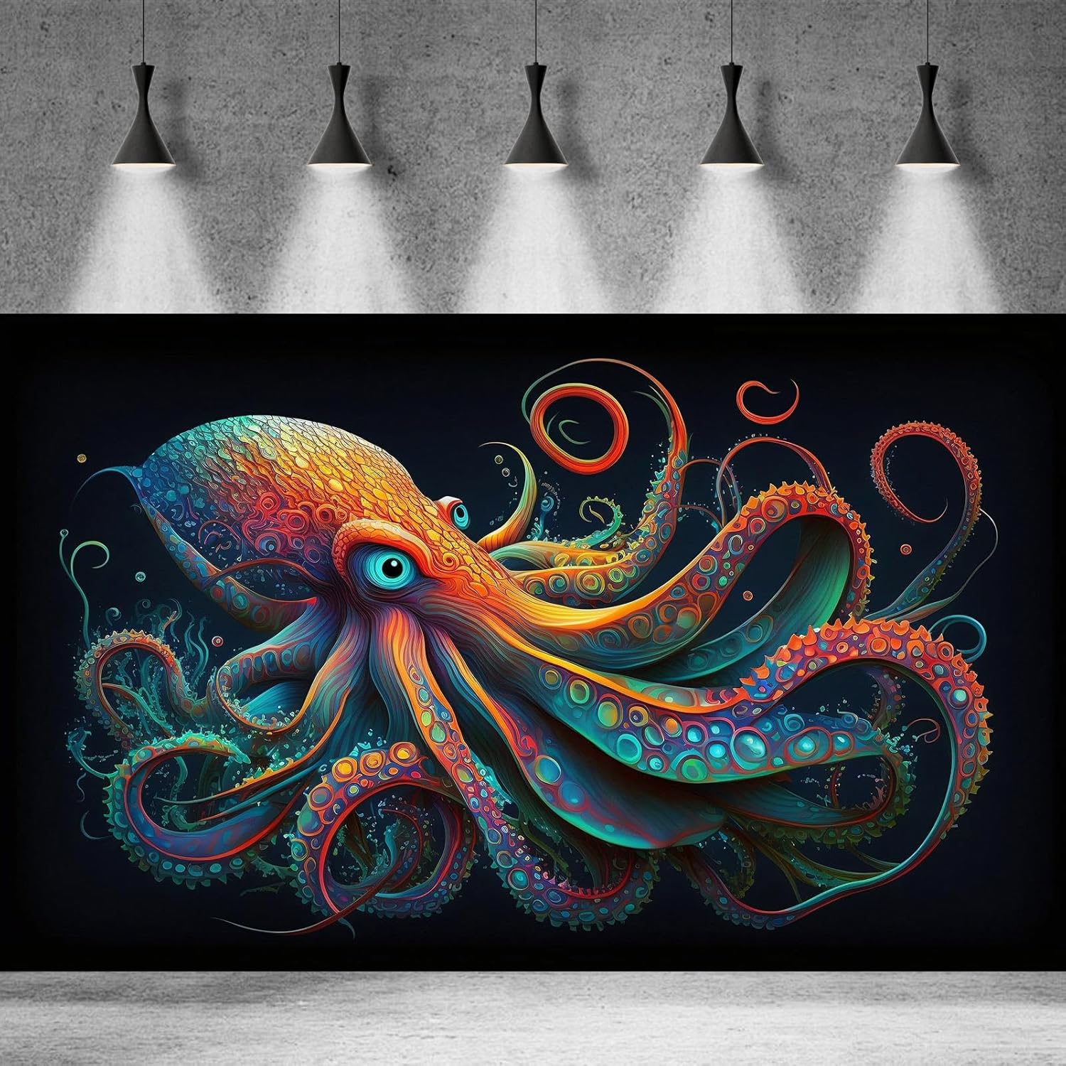 Octopus Aquarium Background Abstract Colorful Octopus Terrarium Background Glowing Octopus on Black Background Fish Tank Backdrop Poster Wallpaper Decorations Vinyl 48x24in - Pet Explorer