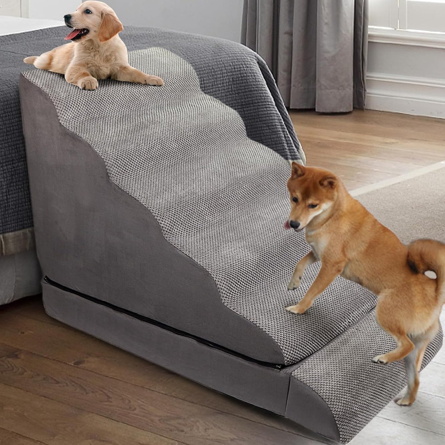 Soft Dog Stairs & Steps for High Beds 28 Inches High Tall, LitaiL Pet Stairs/Steps for High Beds for Small Large Dogs, Non-Slip Dog Ramps for Bed, for Older Cats - Pet Explorer