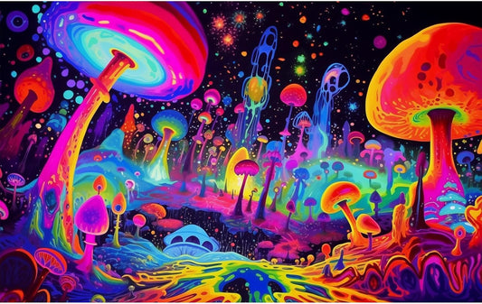 Fantasy Mushrooms Aquarium Background Abstract Mysterious Mushroom Landscape Terrarium Background Amazing Rainbow Mushrooms Theme Fish Tank Backdrop Poster Wallpaper Decorations Vinyl 48x18in - Pet Explorer