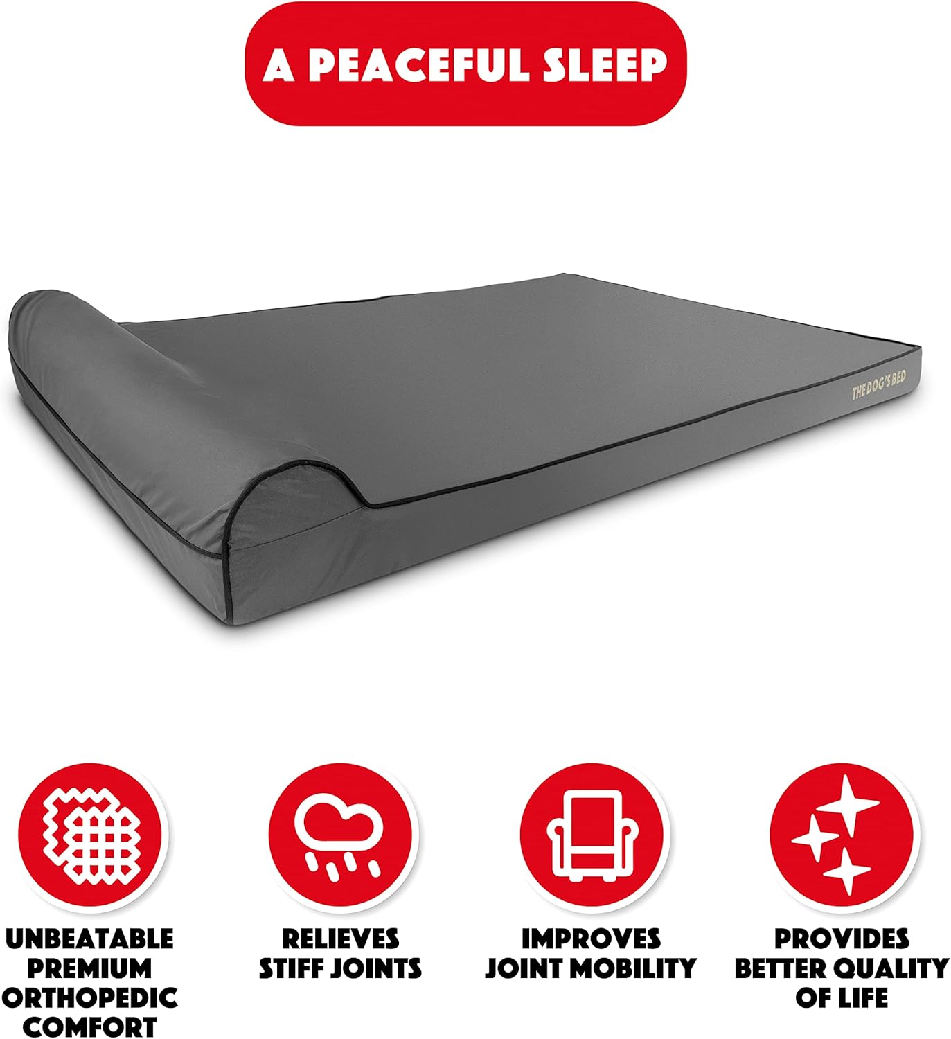 The Dog’s Bed Orthopedic Headrest Dog Bed XXXL Grey/Black 64x44, Memory Foam, Pain Relief for Arthritis, Hip & Elbow Dysplasia, Post Surgery, Lameness, Veterinary Approved, Waterproof Washable Cover - Pet Explorer
