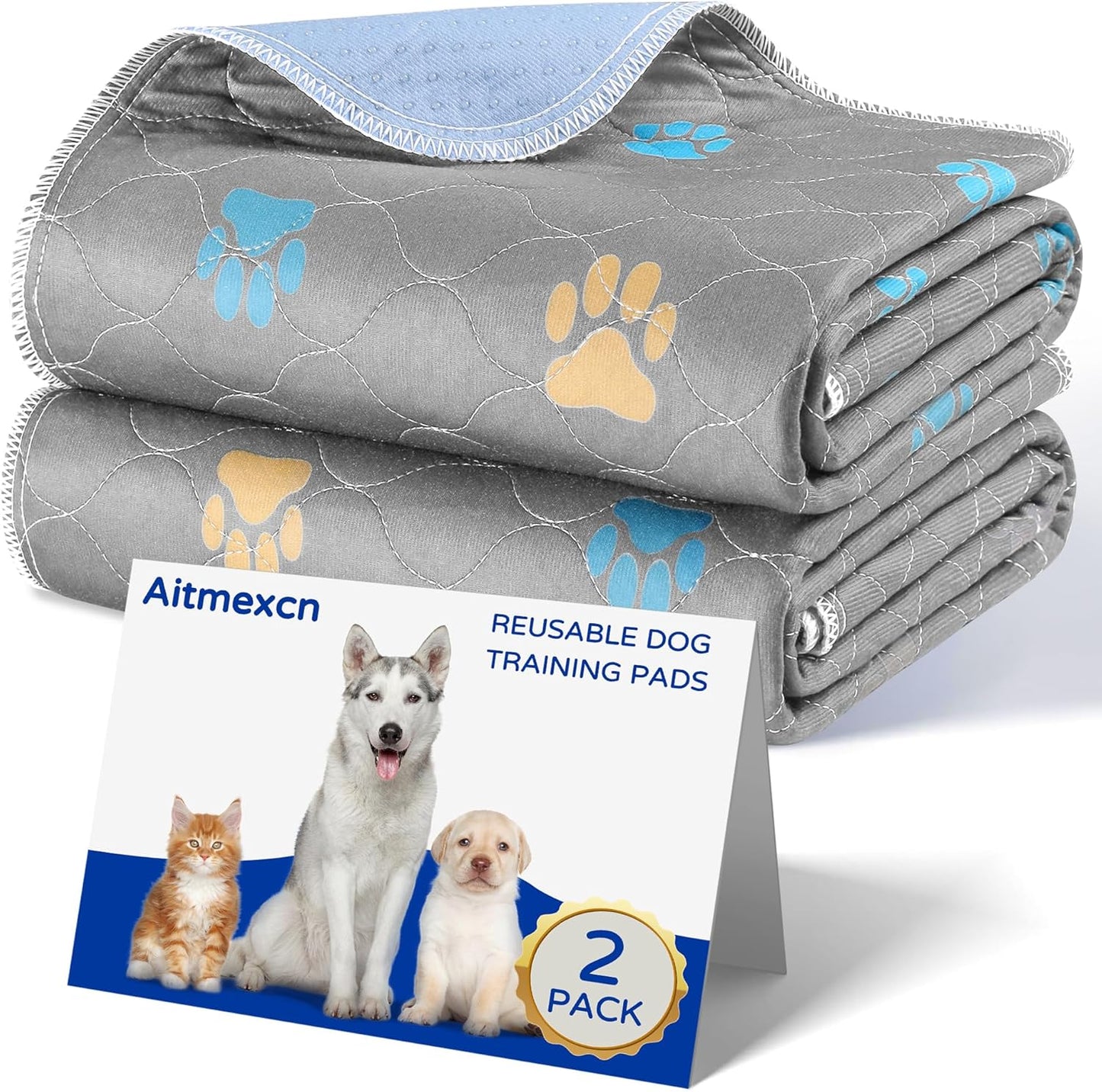 Aitmexcn Washable Puppy Dog Pee Pad, 2PCS 100% Waterproof Whelping Training Mat for Puppy/Senior Dog, Fast Drying Reusable Puppy Pads for Indoor, Outdoor and Car Travel- 36 x 48'' Llight Gray - Pet Explorer