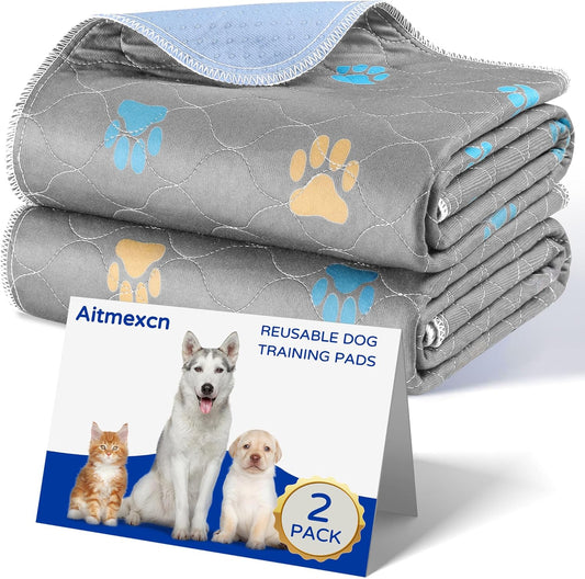 Aitmexcn Washable Puppy Dog Pee Pad, 2PCS 100% Waterproof Whelping Training Mat for Puppy/Senior Dog, Fast Drying Reusable Puppy Pads for Indoor, Outdoor and Car Travel- 36 x 48'' Llight Gray - Pet Explorer
