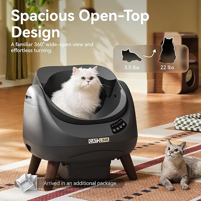 CATLINK Self Cleaning Cat Litter Box, Open Top Automatic Litter Box, Safe Anti-Pinch, AI Waste Analysis Health Monitor for Multi-Cat Recognition, 5G WiFi App Control, Odor Free, Open-X