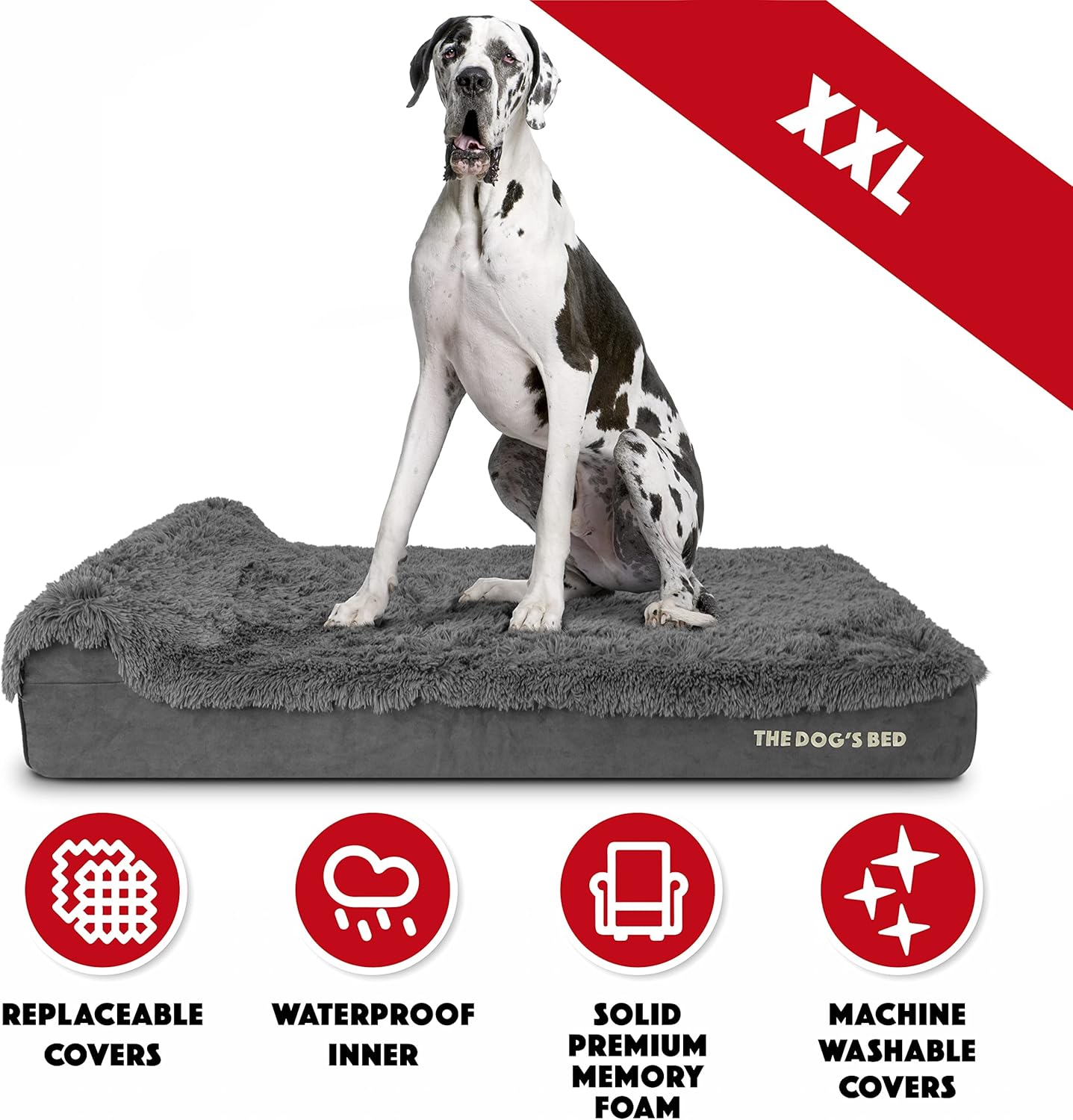 The Dog’s Bed Orthopedic Headrest Dog Bed XXL Grey Fur 54x36, Memory Foam, Pain Relief: Arthritis, Hip & Elbow Dysplasia, Post Surgery, Lameness, Veterinary Approved, Waterproof Washable Cover - Pet Explorer