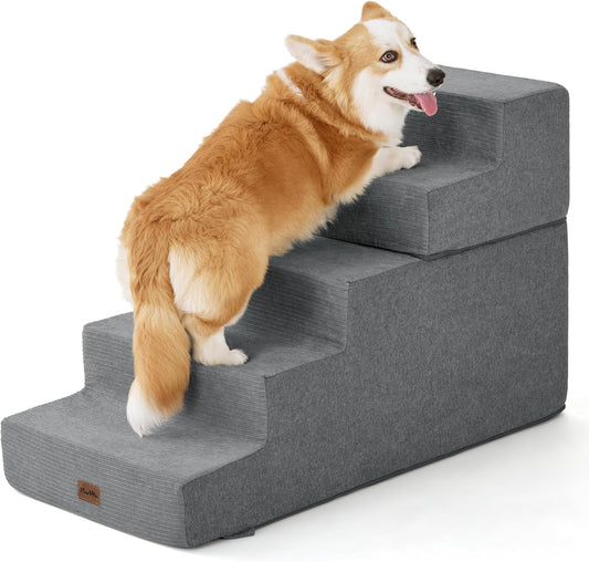Made4Pets Dog Stairs for High Bed, Extra Wide Pet Stairs for Bed Couch Sofa, 35D Foam Pet Steps for Small Dogs and Cats, Non-Slip Bottom Dog Steps, Grey, 5 Steps - Pet Explorer