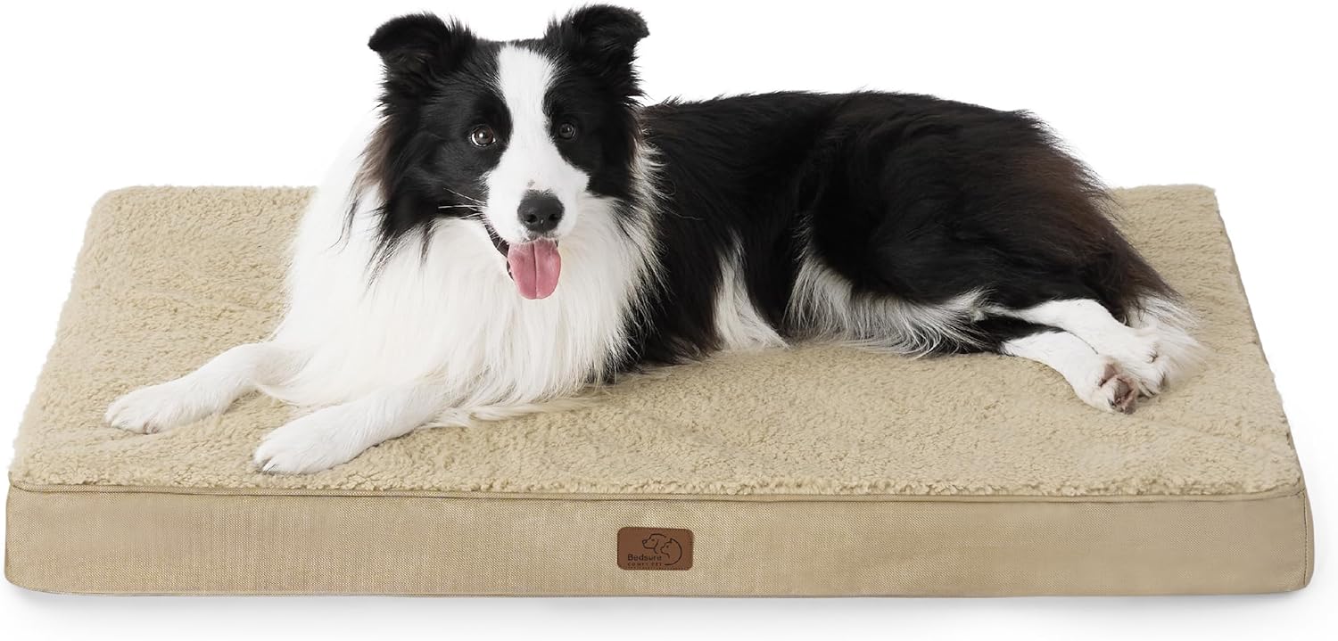 Bedsure Dog Beds Large Sized Dog - Orthopedic Flat Pet Beds with Removable Washable Cover, Egg Crate Foam Puppy Mat, Suitable for Pet Up to 65 lbs - Pet Explorer
