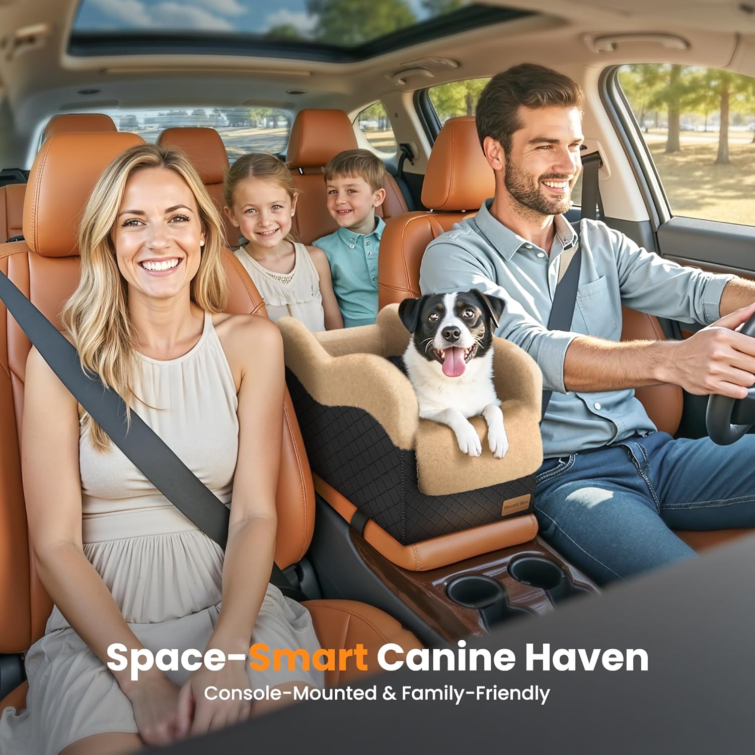 Portable Small Dog Seat for Car,Luxury Center Console Dog Car Seat Booster with Safety Tethers,Auti-Collapse Pet Travel Carrier for SUV,Truck.(Black/Brown) - Pet Explorer
