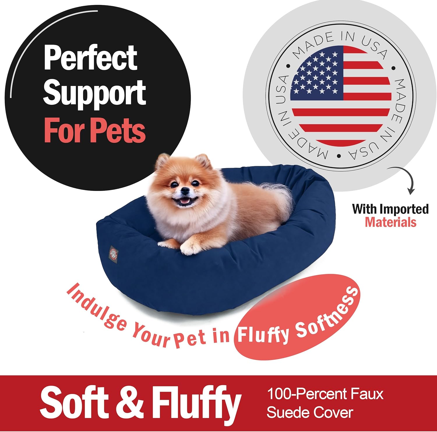 Majestic Pet 24 Inch Suede Calming Dog Bed Washable 24x19x7 (Inch) – Cozy Soft Round Donut Dog Bed with Spine Support for Dogs to Rest Their Head - Pet Bed Small – Navy (2025) - Pet Explorer