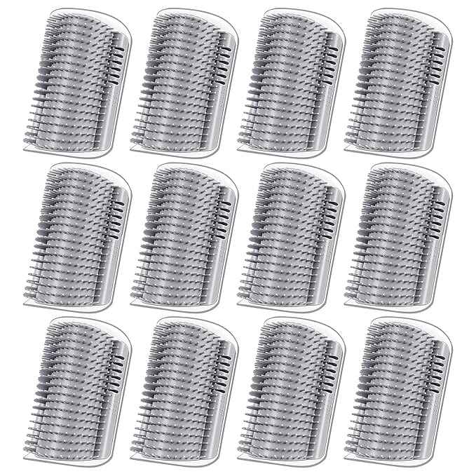 12 Pack Cat Self Groomer – Wall Corner Grooming Brushes for Cats and Small Pets – Soft Silicone Massage Brush for Shedding Control and Face Rubbing (Grey)