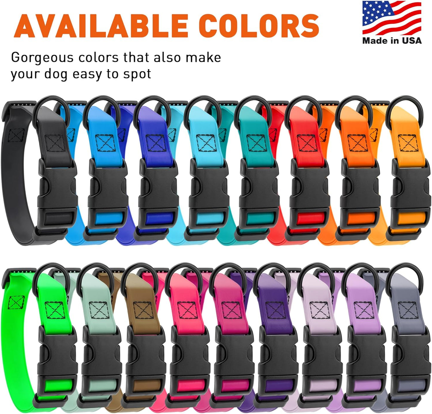Dogline Biothane Waterproof Dog Collar with Quick Release Buckle Strong Coated Nylon Webbing with Odor- Proof for Easy Care Easy to Clean Fits Small Medium Large Dogs, Orange 5/8" W 9-14" L