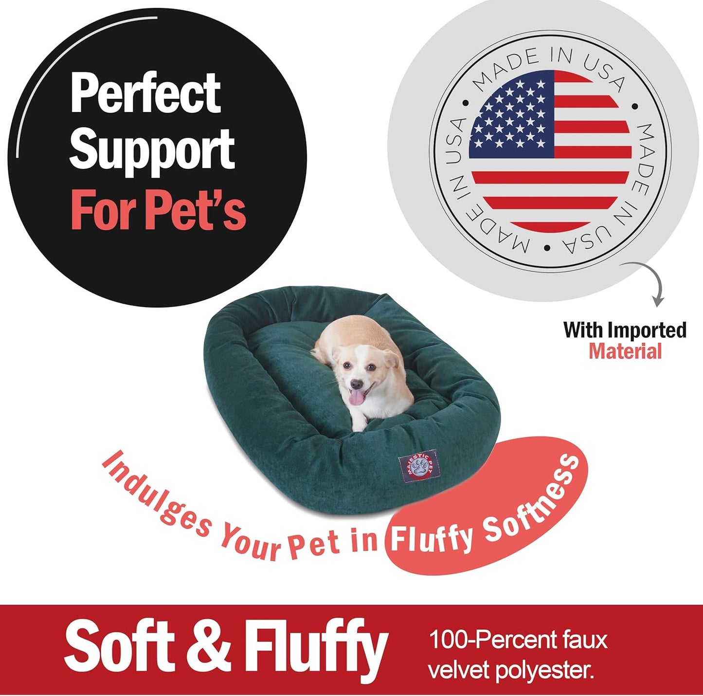 Majestic Pet 32 Inch Micro Velvet Calming Dog Bed Washable 32x23x7 (inch) – Cozy Soft Round Donut Dog Bed with Spine for Head Support - Pet Bed Medium – Marine - Pet Explorer