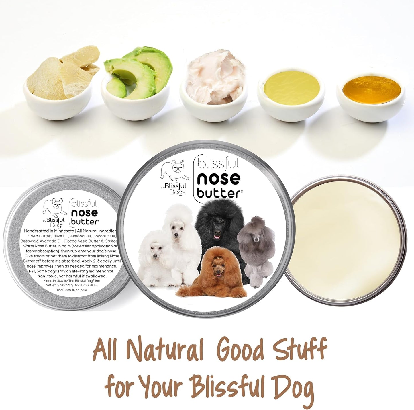 The Blissful Dog Poodle Nose Butter for Dry, Cracked Skin, Lick-Safe Dog Nose Balm with Moisturizing Shea Butter, Almond, Olive, and Essential Oils, Pet Supplies, Uncented, 2 oz. - Pet Explorer