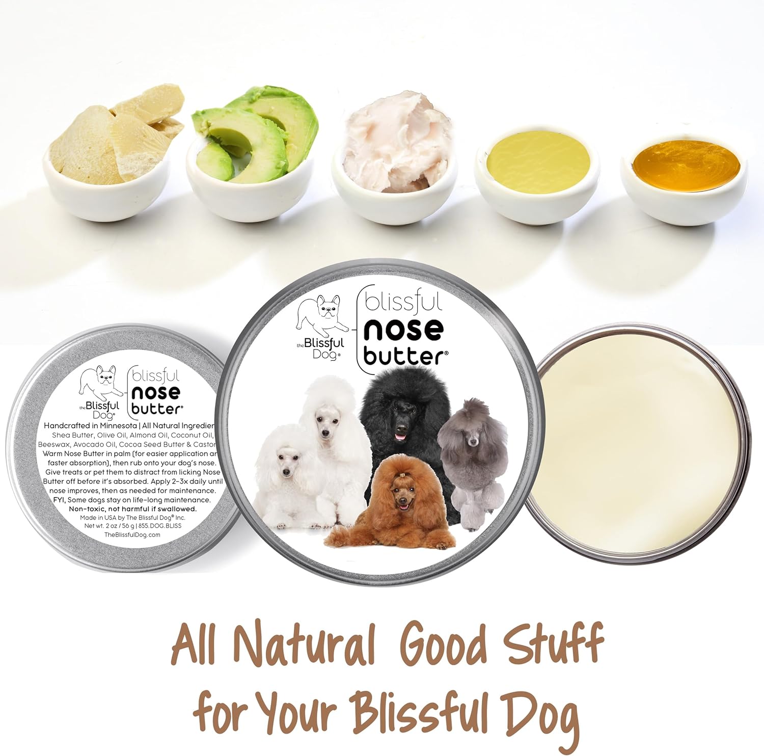 The Blissful Dog Poodle Nose Butter for Dry, Cracked Skin, Lick-Safe Dog Nose Balm with Moisturizing Shea Butter, Almond, Olive, and Essential Oils, Pet Supplies, Uncented, 2 oz. - Pet Explorer