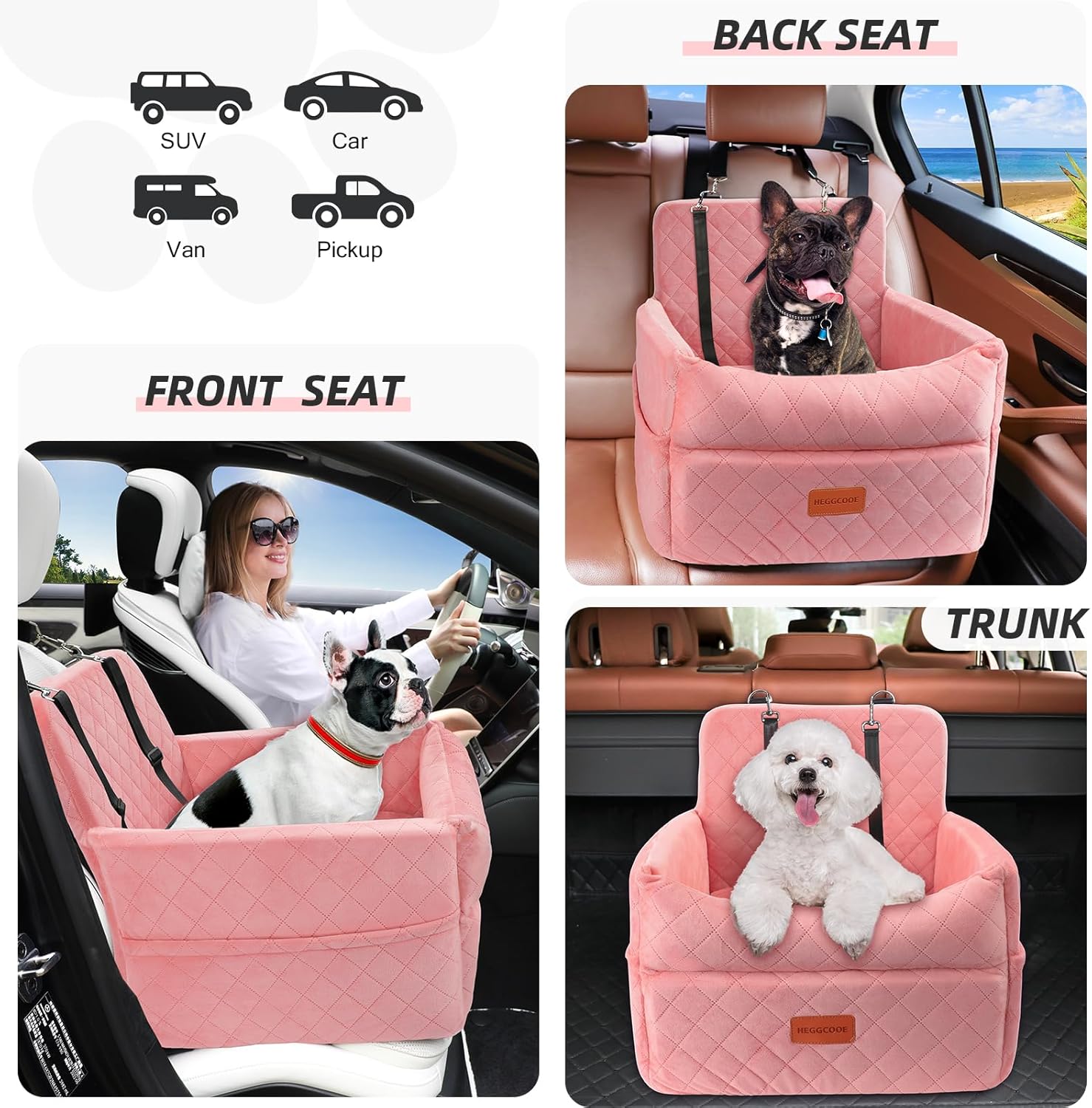 Dog Car Seat for Small Medium Dogs, Memory Foam Puppy Dog Booster Seat with Thick Cushion for Dogs Under 35lbs, Detachable Washable Pet Car Seat Travel Bed with Storage Pockets,2 Safety Belts - Pet Explorer
