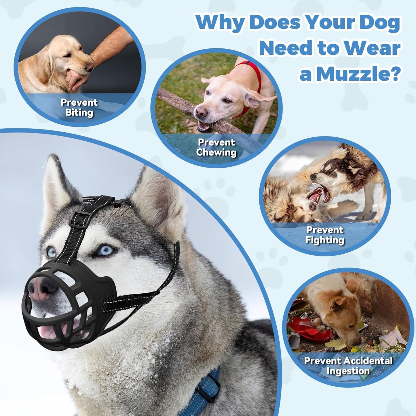 Dog Muzzle for Large Dogs, Breathable Basket Muzzles for Small, Medium and X-Large Aggressive Dog, Allows Panting Drinking, Suitable for Grooming Trimming Training (3, Black) - Pet Explorer