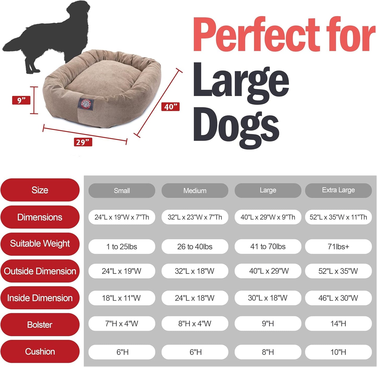 Majestic Pet 40 Inch Micro Velvet Calming Dog Bed Washable – Cozy Soft Round Dog Bed with Spine for Head Support - Fluffy Donut Dog Bed 40x29x9 (inch) – Round Pet Bed Large – Pearl - Pet Explorer