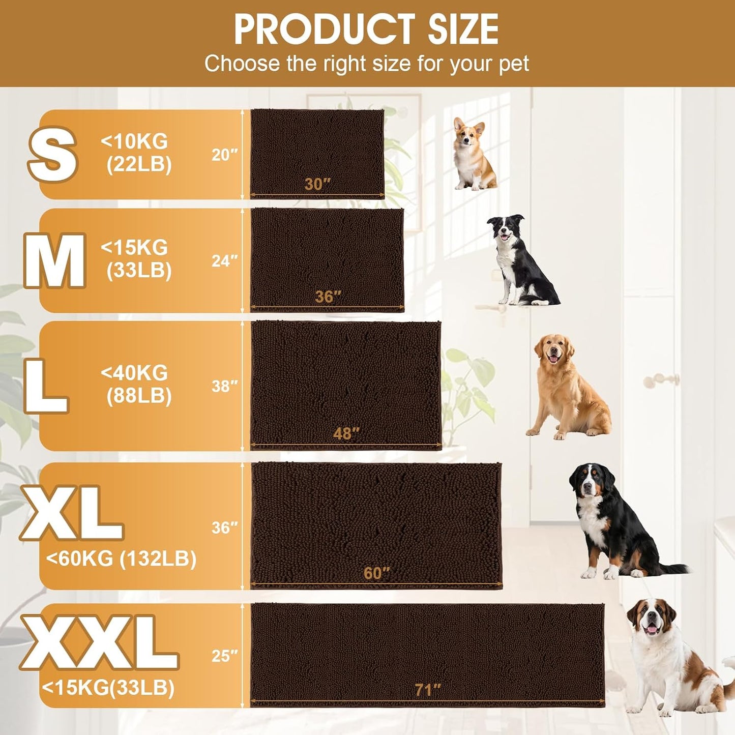 IM HOME Dog Door Mats for Muddy Paws, Chenille Absorbent Door Mats, Non Slip Heavy Mud Mat for Dogs, Soft Indoor Door Mat for Entryway, Mud Paws, Inside Floor,30" X 20", Brown